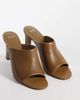 Mango Mango 100% leather heeled mules in khaki-Green - 2