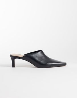 Mango Mango 100% leather heeled pointed mule in black