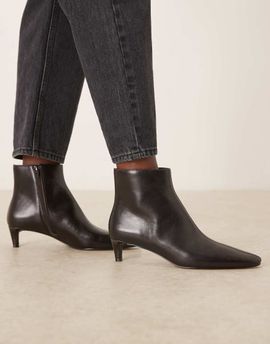 Mango Mango 100% leather kitten heel ankle boots in dark brown