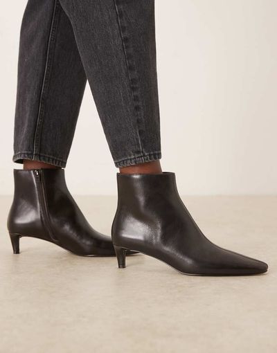 Mango Mango 100% leather kitten heel ankle boots in dark brown