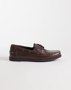 Mango Mango 100% leather lace-up loafers with contrast stitch in brown