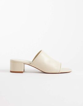Mango Mango 100% leather low block heeled sandal in ecru-Neutral