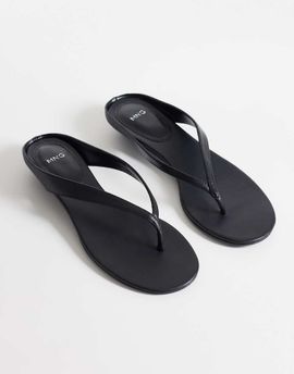 Mango Mango 100% leather low heeled sandals in black