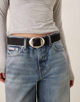 Mango Mango 100% leather oval buckle belt in black