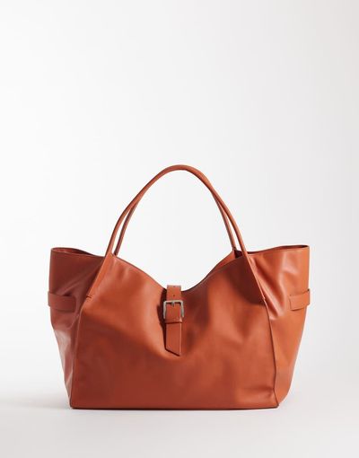 Mango Mango 100% leather oversized city bag in orange
