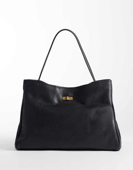 Mango Mango 100% leather shoulder bag in black