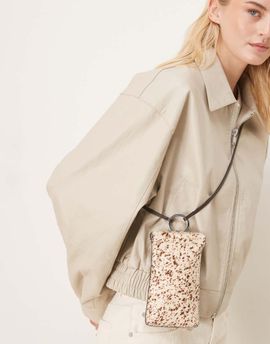 Mango Mango 100% leather shoulder bag in cow print-Brown