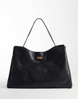 Mango Mango 100% leather slouch city bag in black