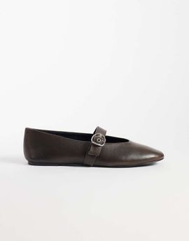 Mango Mango 100% leather strap detailing flats in brown