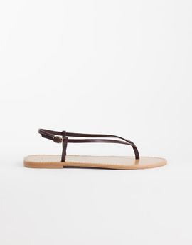 Mango Mango 100% leather strappy flat sandals in burgundy-Red