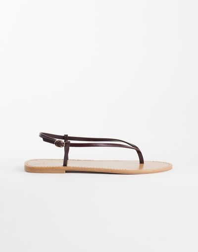 Mango Mango 100% leather strappy flat sandals in burgundy-Red