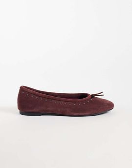 Mango Mango 100% leather studded ballet flats in burgundy-Red