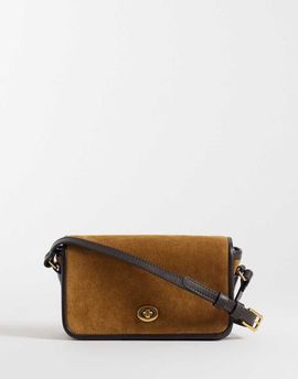 Mango Mango 100% leather suede cross body bag in camel-Brown