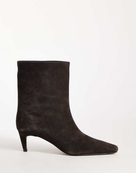 Mango Mango 100% leather suede kitten heeled ankle boot in chocolate-Brown