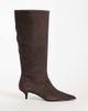 Mango Mango 100% leather suede kitten heeled knee high boot in chocolate-Brown - 1