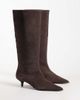 Mango Mango 100% leather suede kitten heeled knee high boot in chocolate-Brown - 3