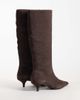 Mango Mango 100% leather suede kitten heeled knee high boot in chocolate-Brown - 4