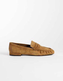 Mango Mango 100% leather suede loafer in camel-Brown