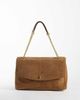 Mango Mango 100% leather suede quilted shoulder bag with chain straps in camel-Brown - 1
