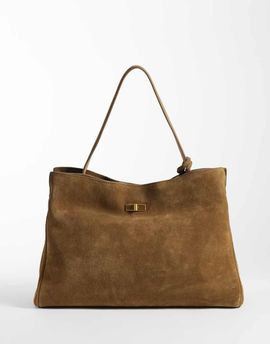 Mango Mango 100% leather suede shoulder bag in camel-Brown