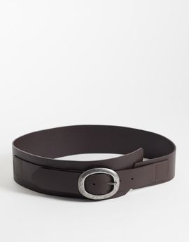 Mango Mango 100% leather wide belt with silver-tone buckle in brown