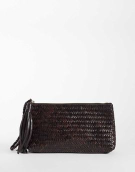 Mango Mango 100% leather woven pouch in brown