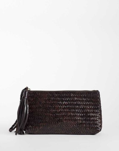 Mango Mango 100% leather woven pouch in brown
