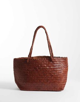 Mango Mango 100% leather woven tote bag in deep red