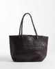 Mango Mango 100% leather woven tote in chocolate-Brown - 1