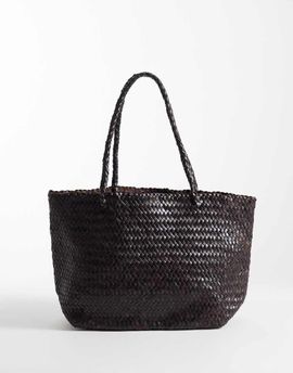 Mango Mango 100% leather woven tote in chocolate-Brown
