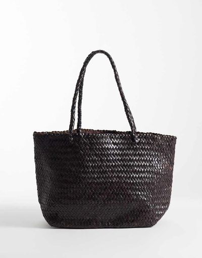Mango Mango 100% leather woven tote in chocolate-Brown