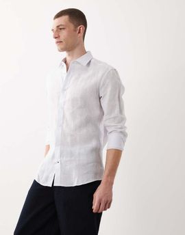 Mango Mango 100% linen long sleeve shirt in pale blue