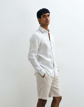 Mango Mango 100% linen striped shirt in light blue
