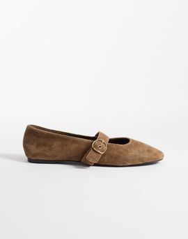 Mango Mango 100% suede buckle strap pumps in mocha-Brown