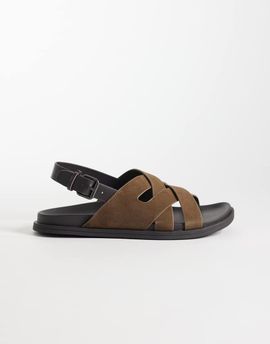 Mango Mango 100% suede cross strap design sandals with buckle detailing in brown