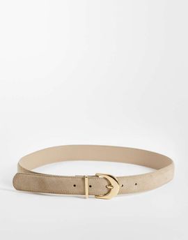 Mango Mango 100% suede leather belt in cream-Neutral