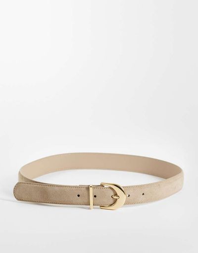 Mango Mango 100% suede leather belt in cream-Neutral