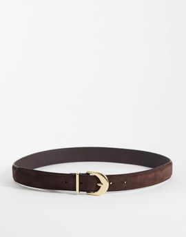 Mango Mango 100% suede leather belt in dark brown