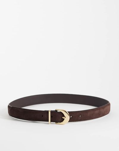 Mango Mango 100% suede leather belt in dark brown