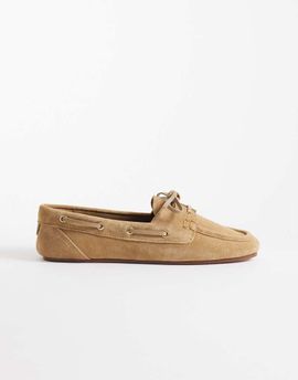 Mango Mango 100% suede leather boat shoes in sand-Brown