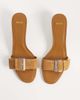 Mango Mango 100% suede leather buckle detail kitten heeled mules in sand-Brown - 2