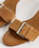 Mango Mango 100% suede leather buckle detail kitten heeled mules in sand-Brown - 4