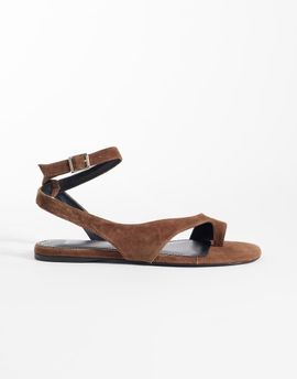 Mango Mango 100% suede leather flat sandal in brown