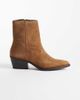 Mango Mango 100% suede leather heeled cowboy boots in camel-Neutral - 1