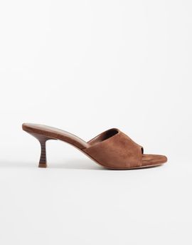 Mango Mango 100% suede leather heeled mules in brown