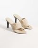 Mango Mango 100% suede leather heeled sandals with toe detail in sand-Brown - 2