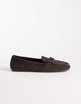 Mango Mango 100% suede loafers with bow detailing in chocolate-Brown