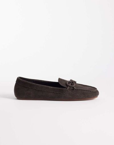 Mango Mango 100% suede loafers with bow detailing in chocolate-Brown