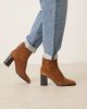 Mango Mango 100% suede round toe heeled western ankle boots in toffee-Brown - 1