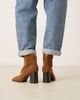 Mango Mango 100% suede round toe heeled western ankle boots in toffee-Brown - 2